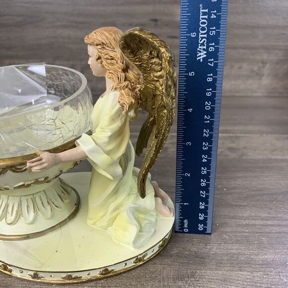 VTG Beautiful Angel Candy Bowl Crackle Glass White and Gold on Base - Picture 11 of 11